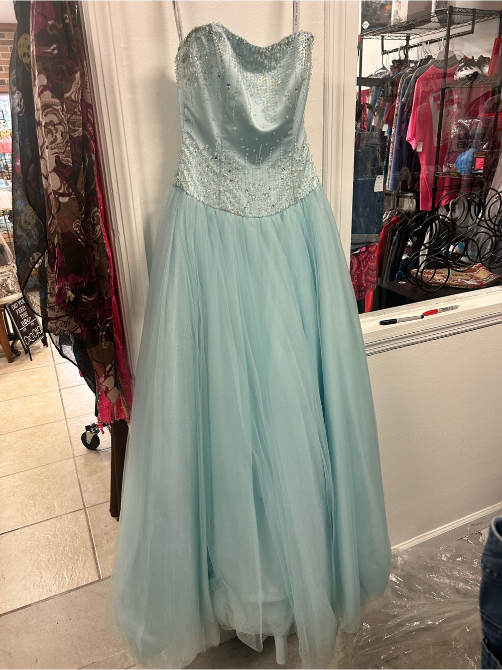 Alfred Angelo Light Blue Beaded Strapless Ball Gown Prom Dress Small